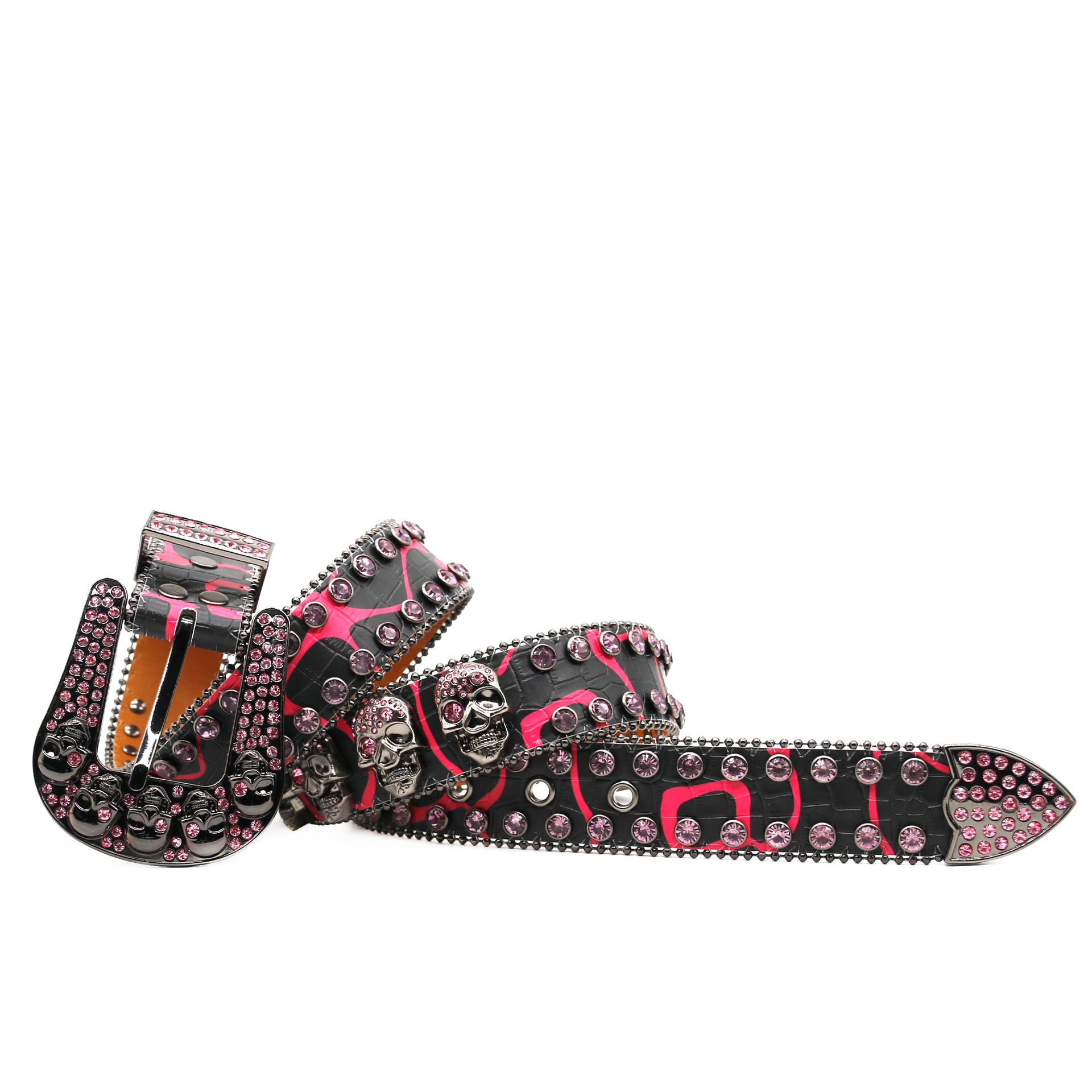 Punk Style Skull Pink Rhinestone Red-Black Pattern Belt