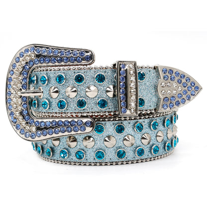 Blue Rhinestone Stud Western Style Belt