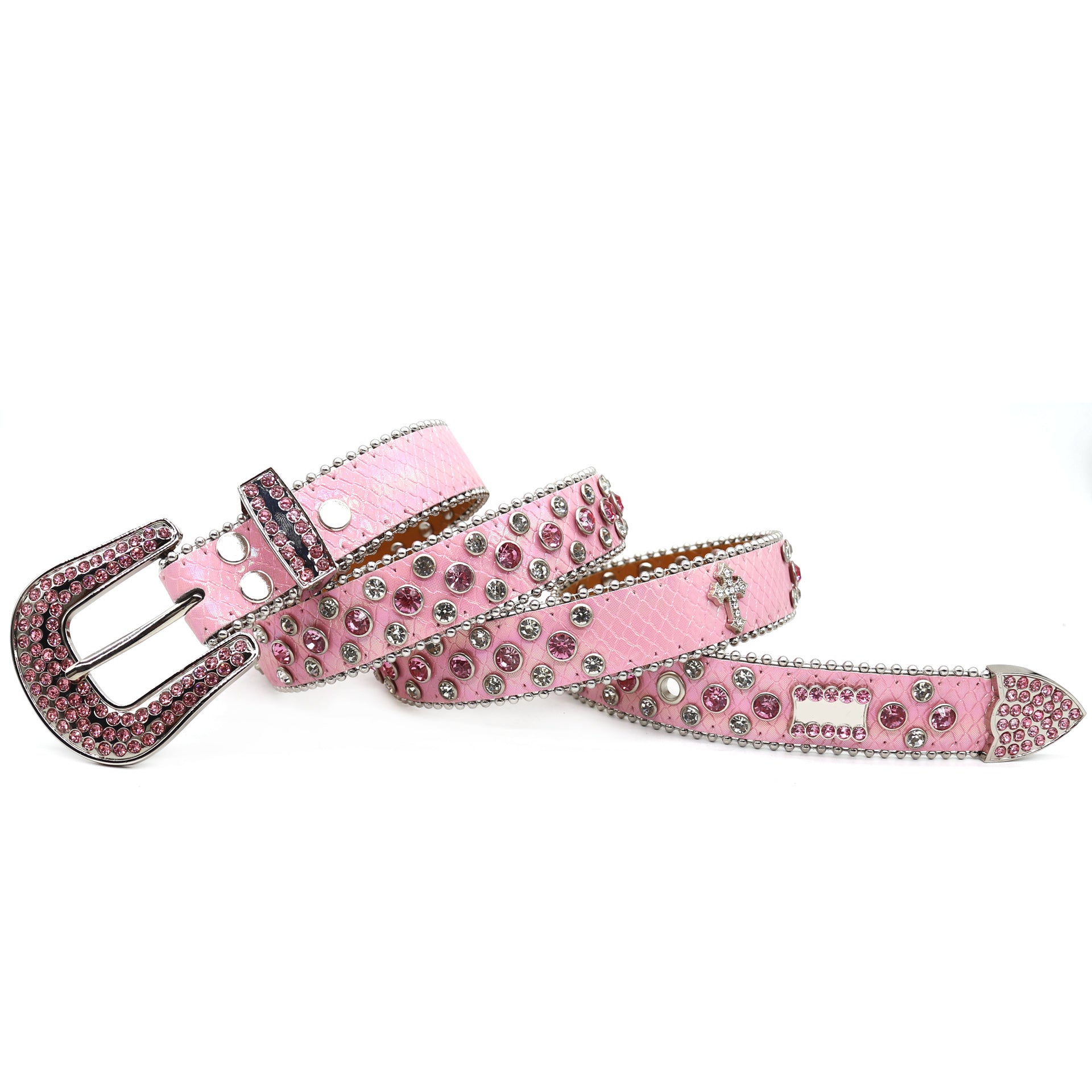 Pink Snake Print Rhinestone Punk Style Belt