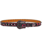 Punk Style Skull Pink Rhinestone Red-Black Pattern Belt