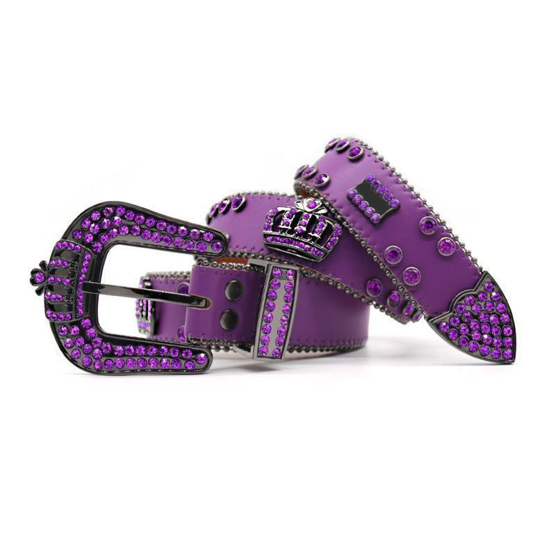 Purple Crown Rhinestone Punk Style Belt