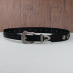Western Style Star Stud Carved Metal Buckle Black Belt