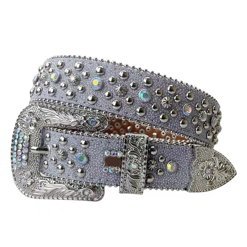 Gray-Purple Rhinestone Rivet Retro Style Women's Belt