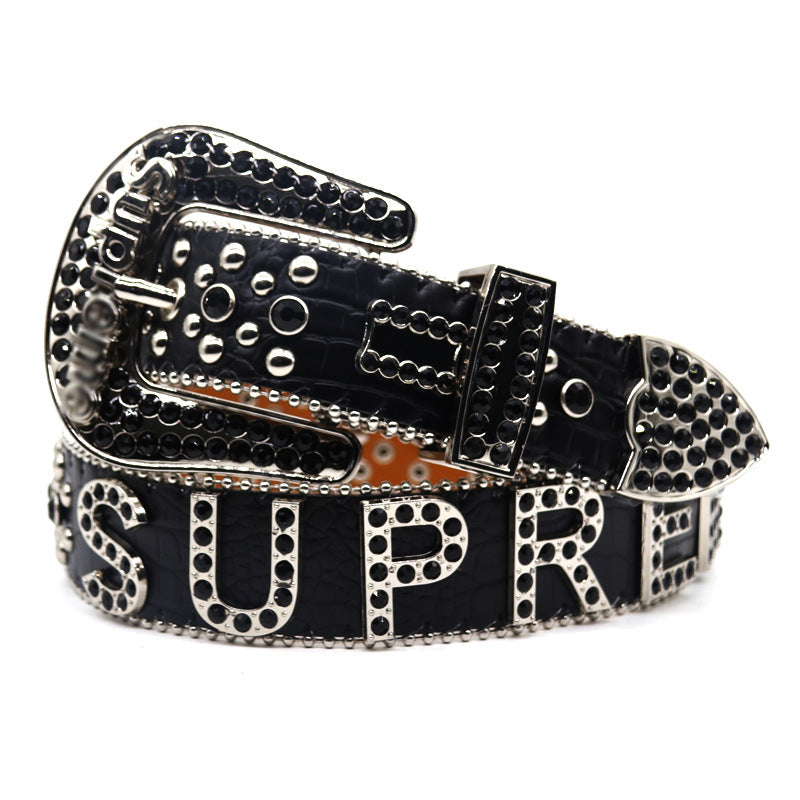 Black Rhinestone Letter Punk Style Belt