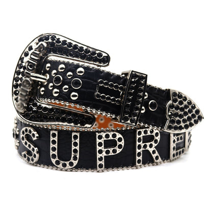 Black Rhinestone Letter Punk Style Belt