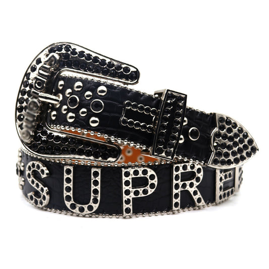 Black Rhinestone Letter Punk Style Belt