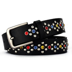 Colorful Rhinestone Rivet Punk Style Black Women's Belt