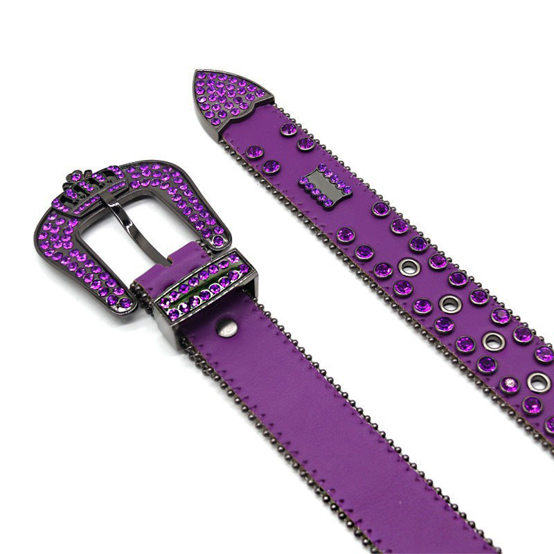 Purple Crown Rhinestone Punk Style Belt