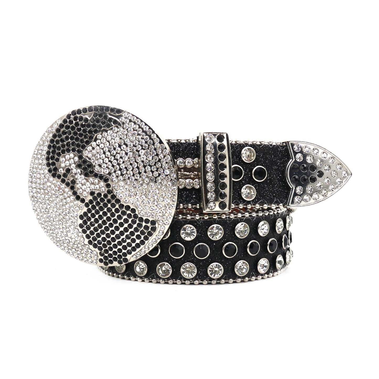 Black and White Rhinestone Globe Western Style Belt