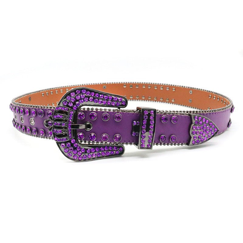 Purple Crown Rhinestone Punk Style Belt
