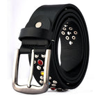 Colorful Rhinestone Rivet Punk Style Black Women's Belt