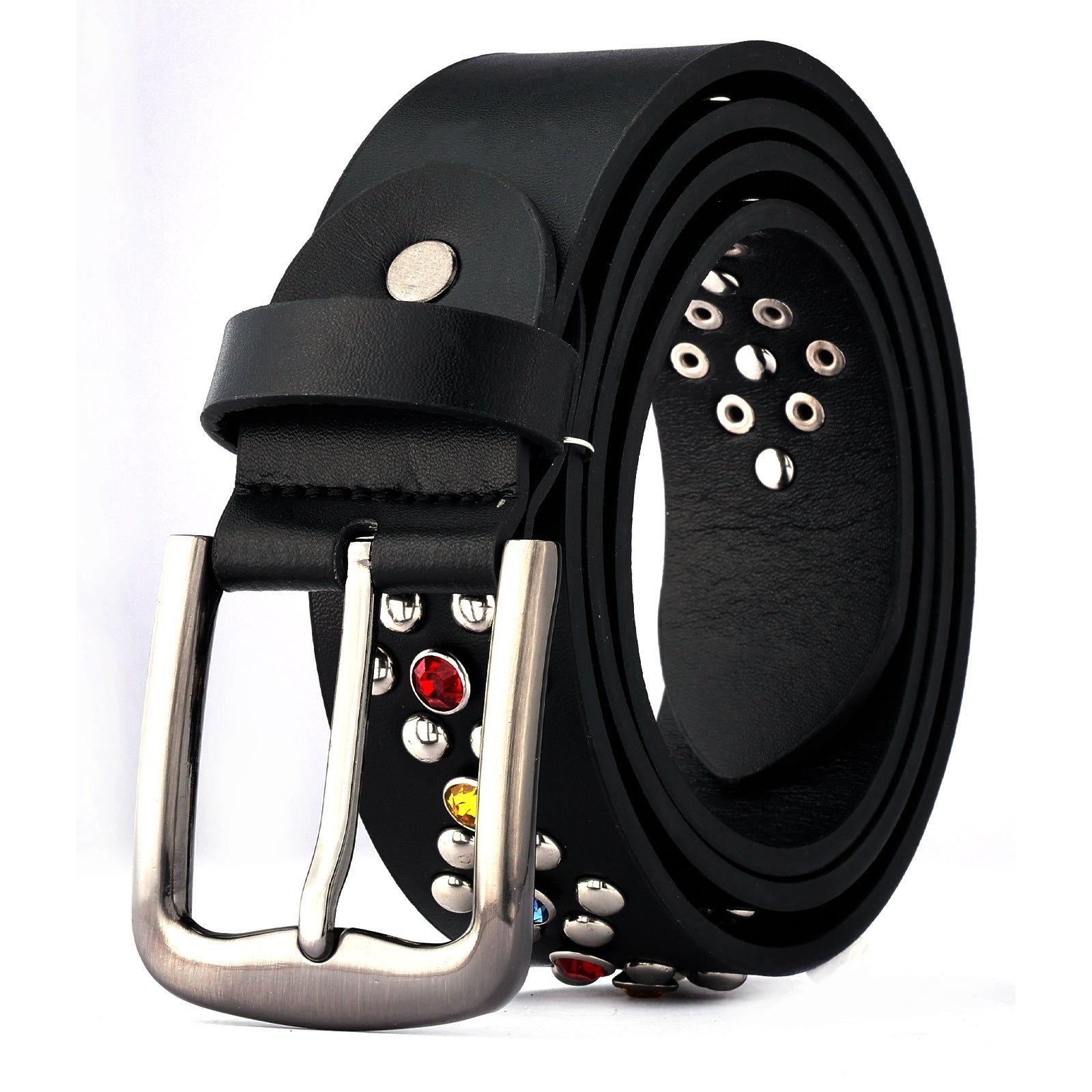 Colorful Rhinestone Rivet Punk Style Black Women's Belt