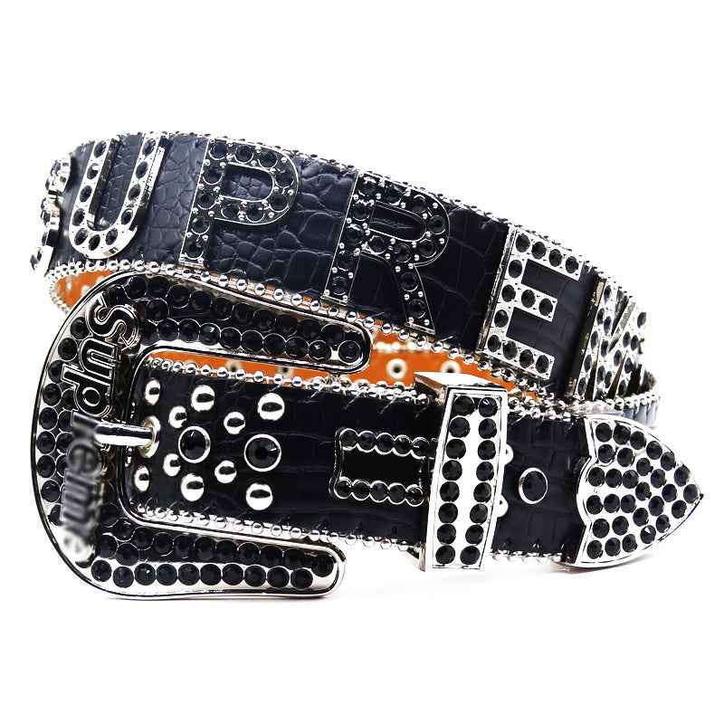 Black Rhinestone Letter Punk Style Belt