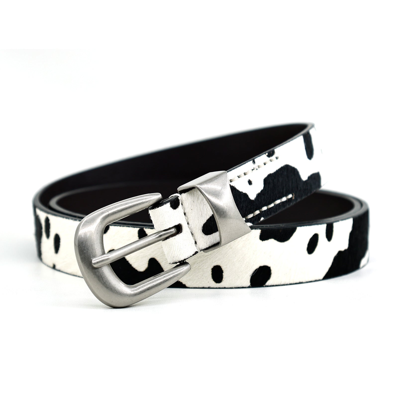 Cow Print Metal Buckle Leather Belt
