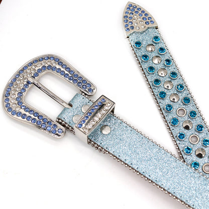Blue Rhinestone Stud Western Style Belt