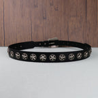 Western Style Star Stud Carved Metal Buckle Black Belt