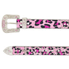Western Style Leopard Print Rhinestone Cross Carved Belt
