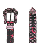 Punk Style Skull Pink Rhinestone Red-Black Pattern Belt