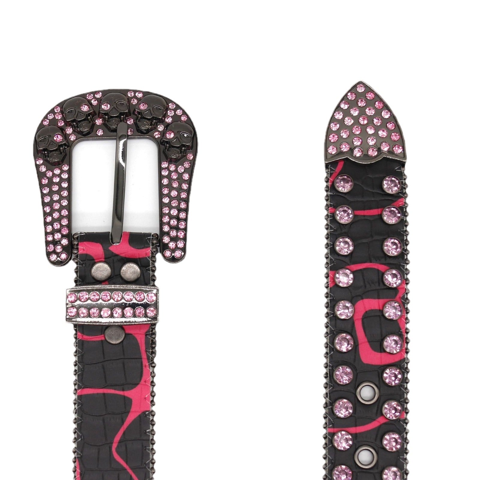 Punk Style Skull Pink Rhinestone Red-Black Pattern Belt