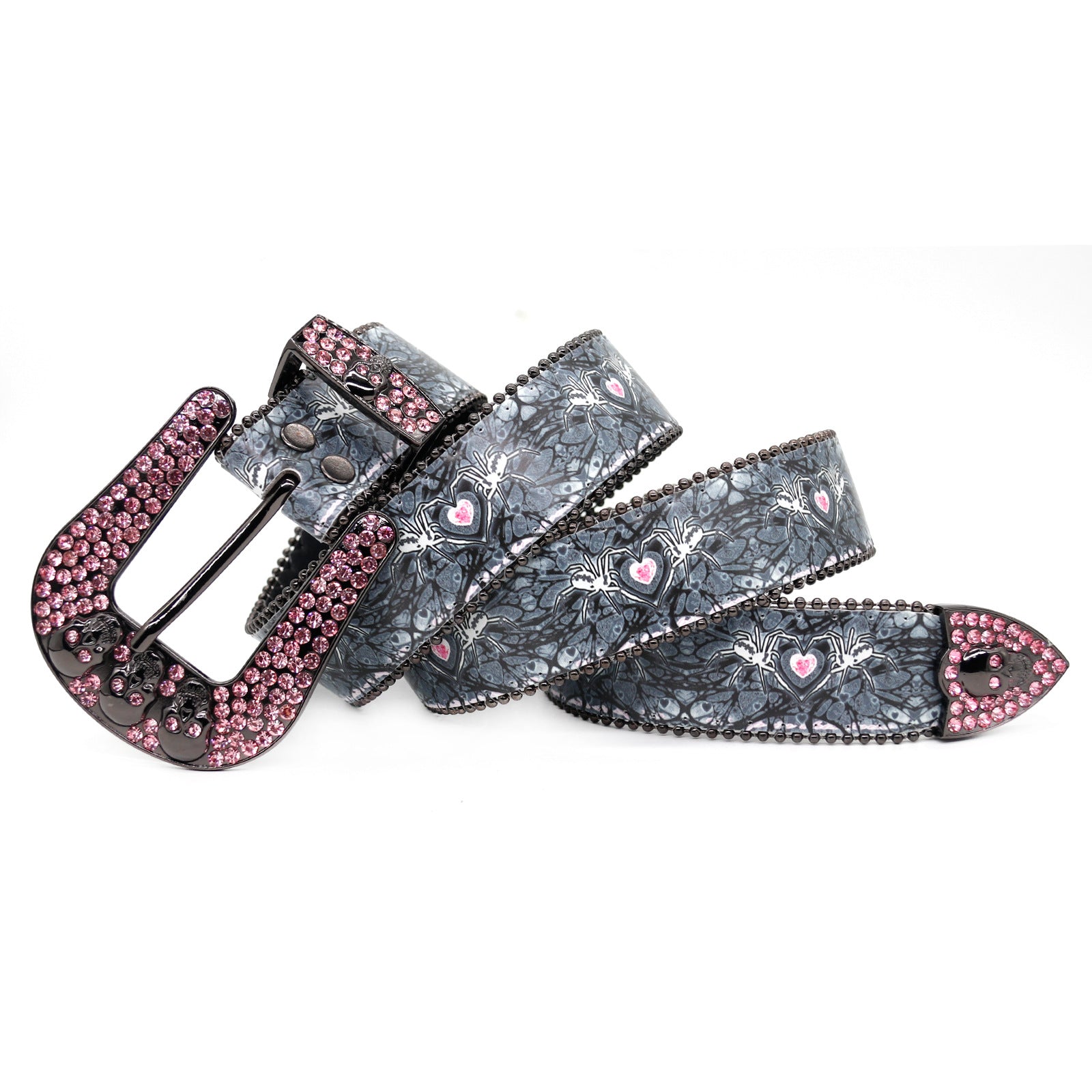 Punk Style Spider Heart Pink Rhinestone Black Belt