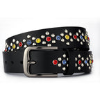 Colorful Rhinestone Rivet Punk Style Black Women's Belt