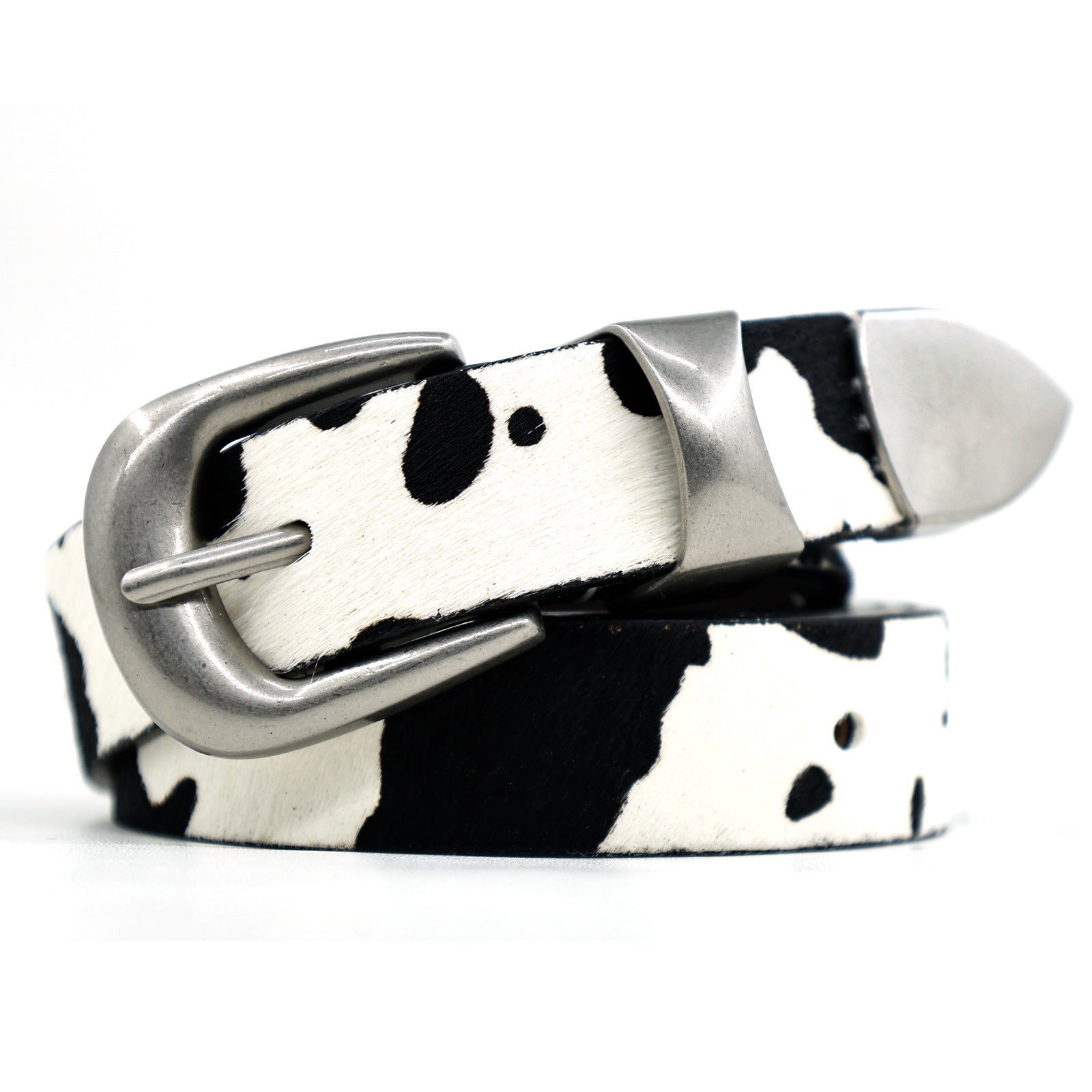 Cow Print Metal Buckle Leather Belt