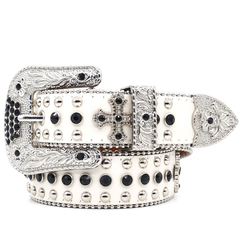 White Cross Rivet Punk Style Belt