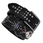 Colorful Rhinestone Rivet Punk Style Black Belt