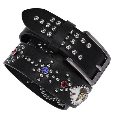 Colorful Rhinestone Rivet Punk Style Black Belt