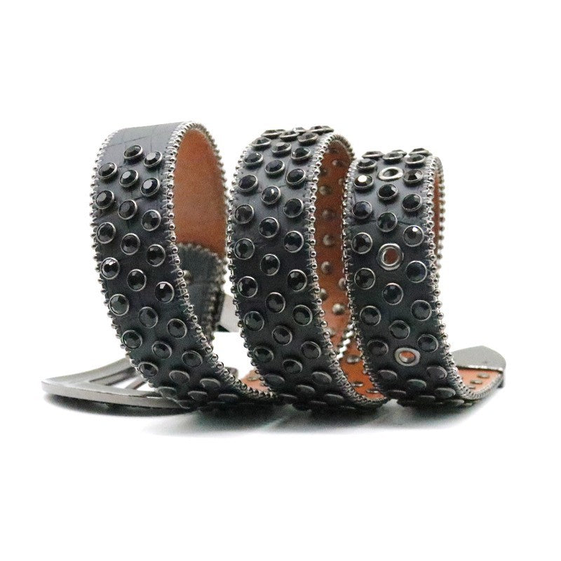 Black Rhinestone Rivet Punk Style Women's Belt