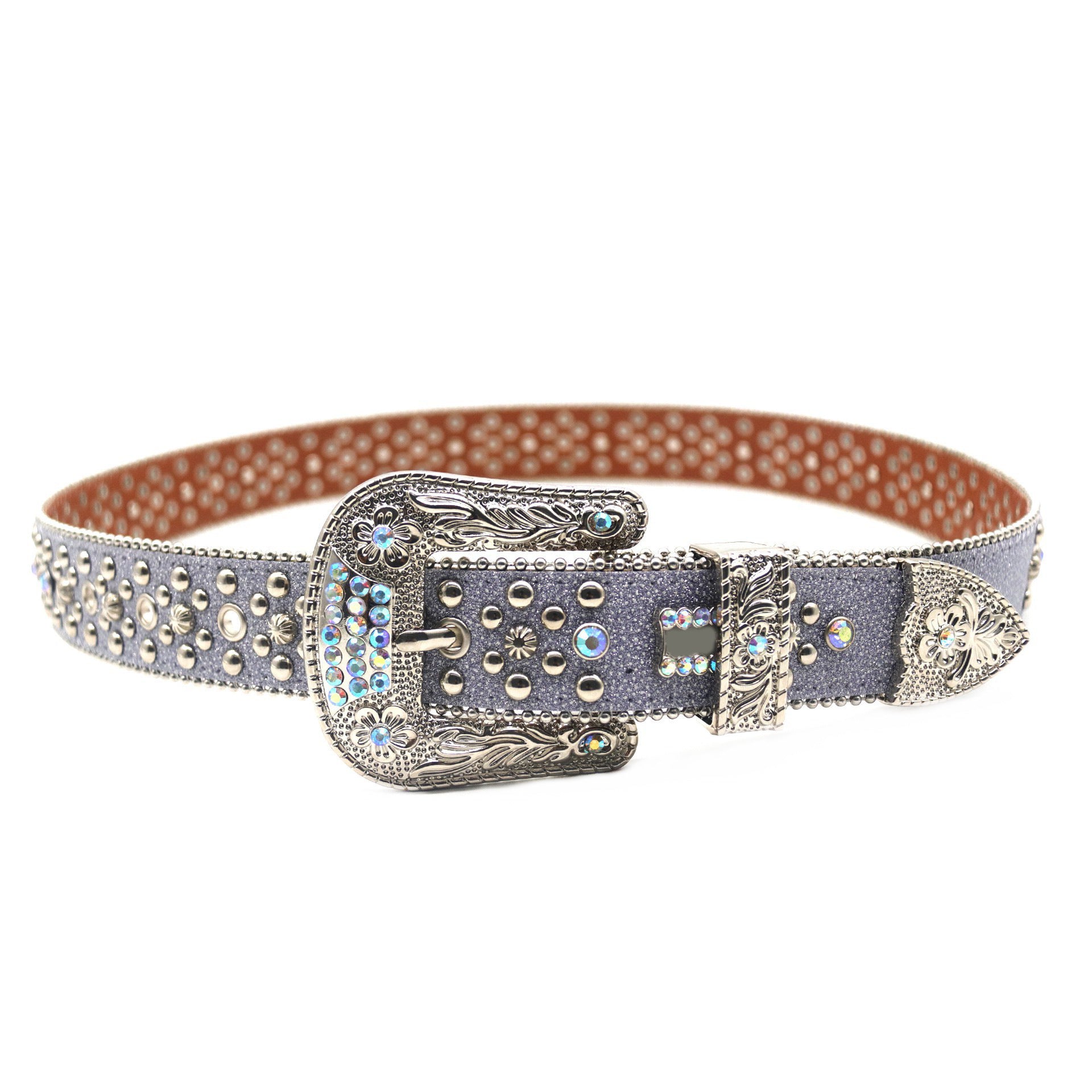 Gray-Purple Rhinestone Rivet Retro Style Women's Belt