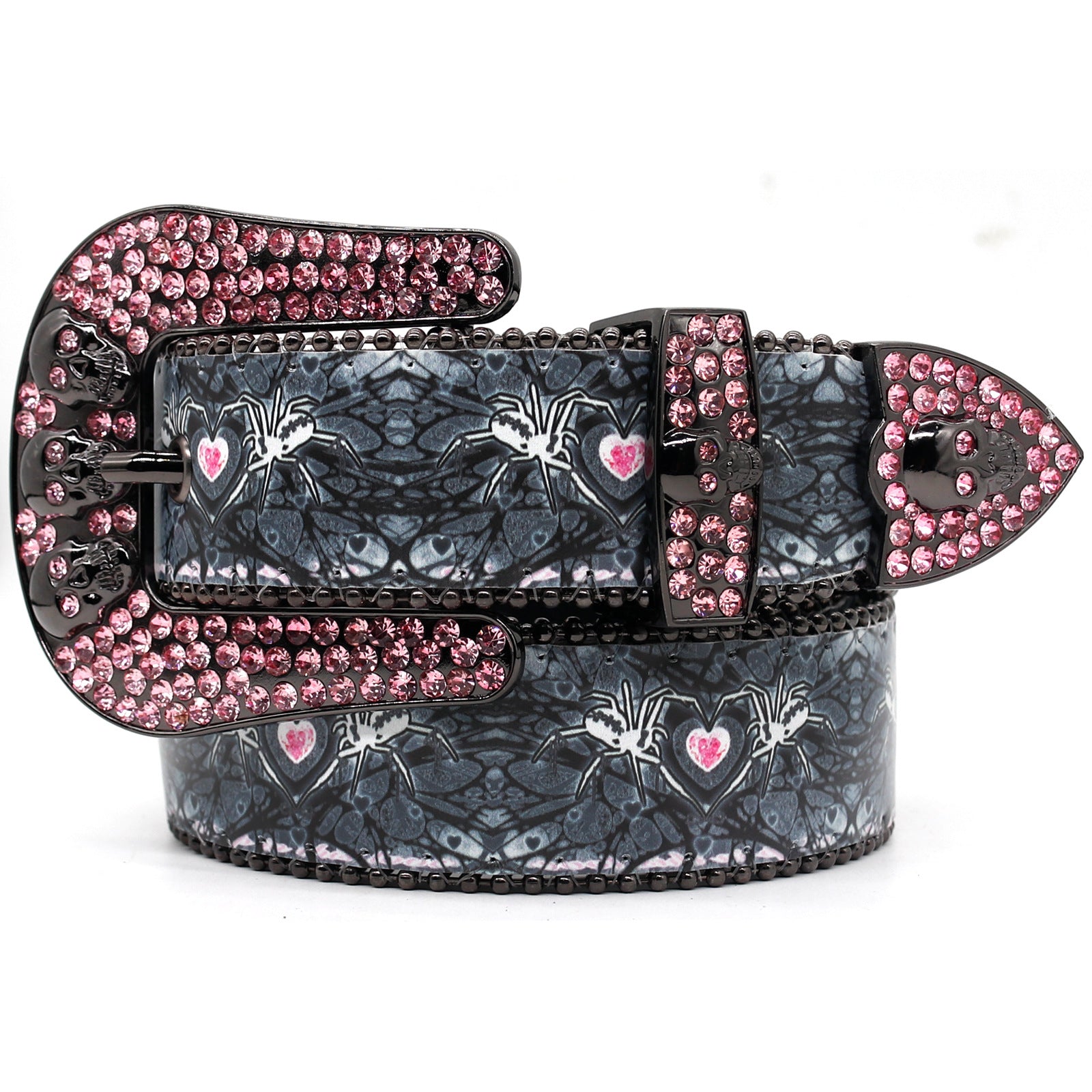 Punk Style Spider Heart Pink Rhinestone Black Belt