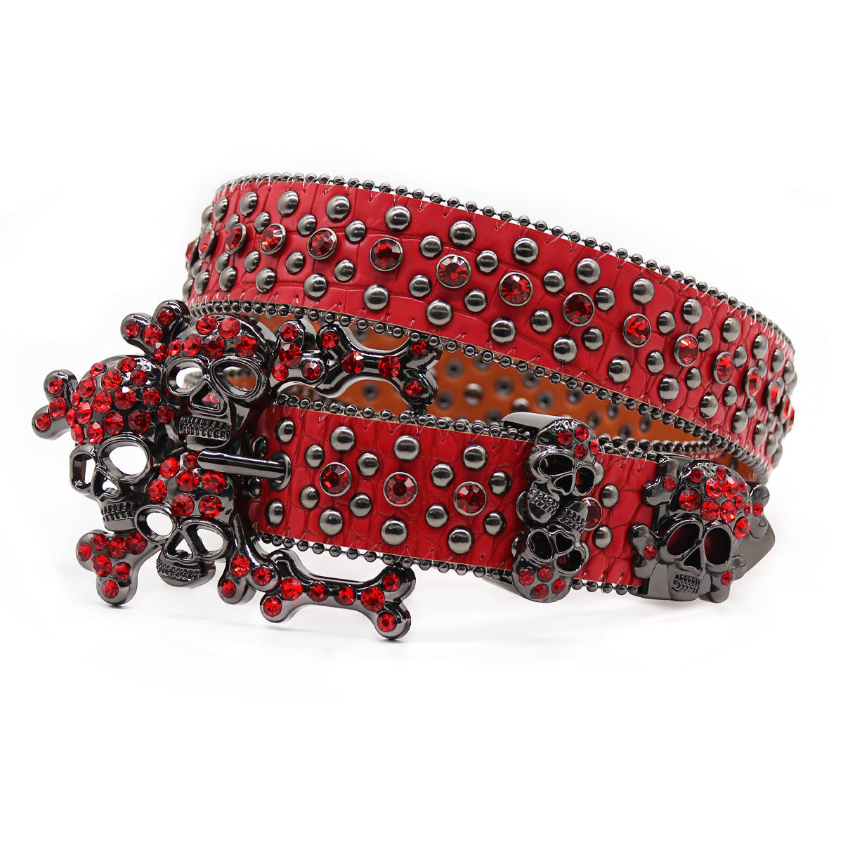Punk Style Skull Rhinestone Red Belt