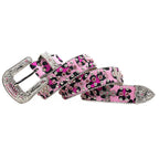 Western Style Leopard Print Rhinestone Cross Carved Belt