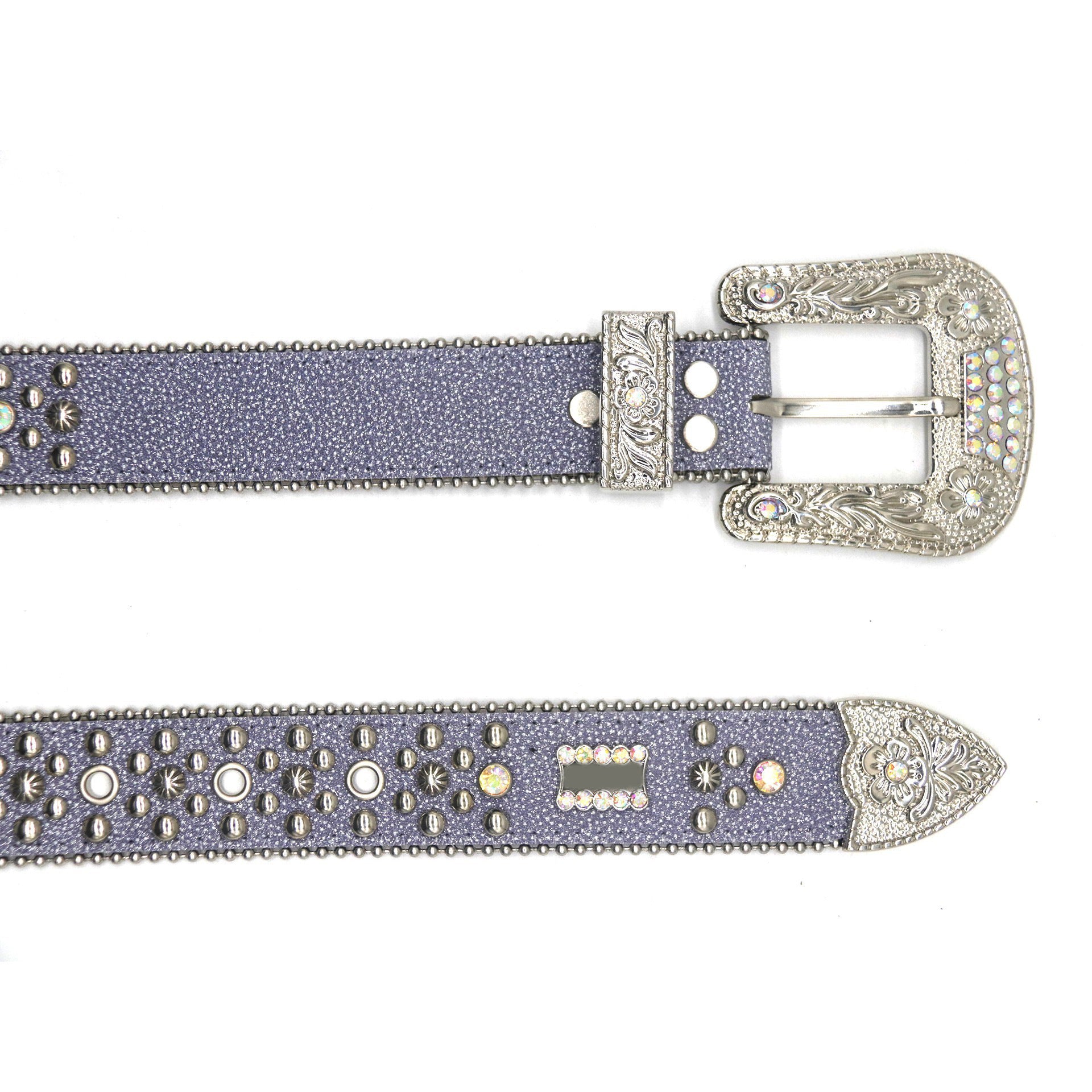 Gray-Purple Rhinestone Rivet Retro Style Women's Belt