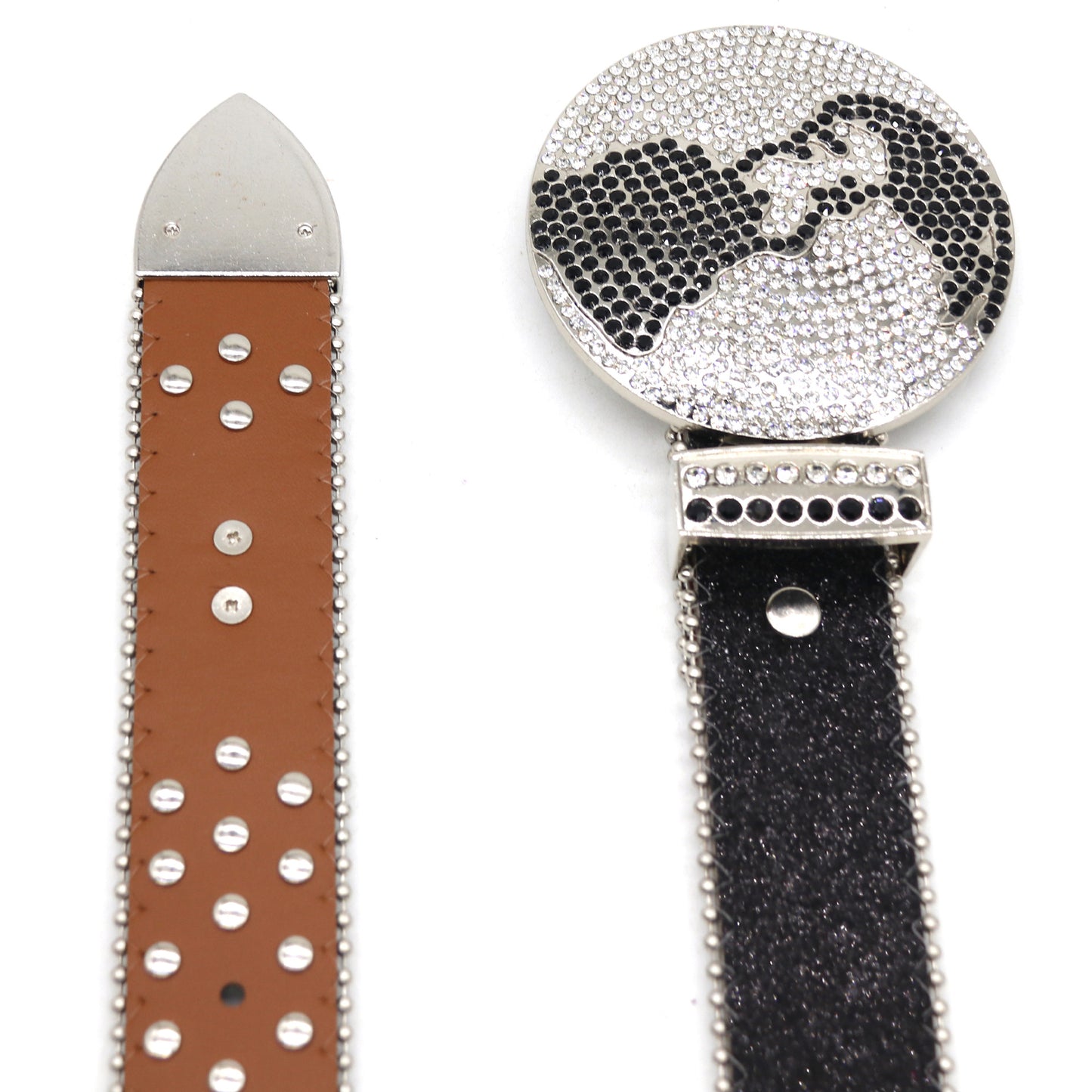 Black and White Rhinestone Globe Western Style Belt