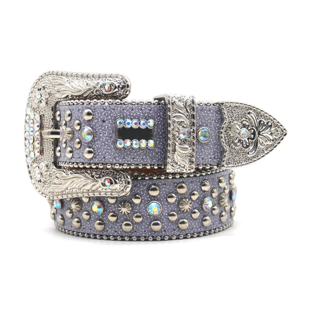 Gray-Purple Rhinestone Rivet Retro Style Women's Belt