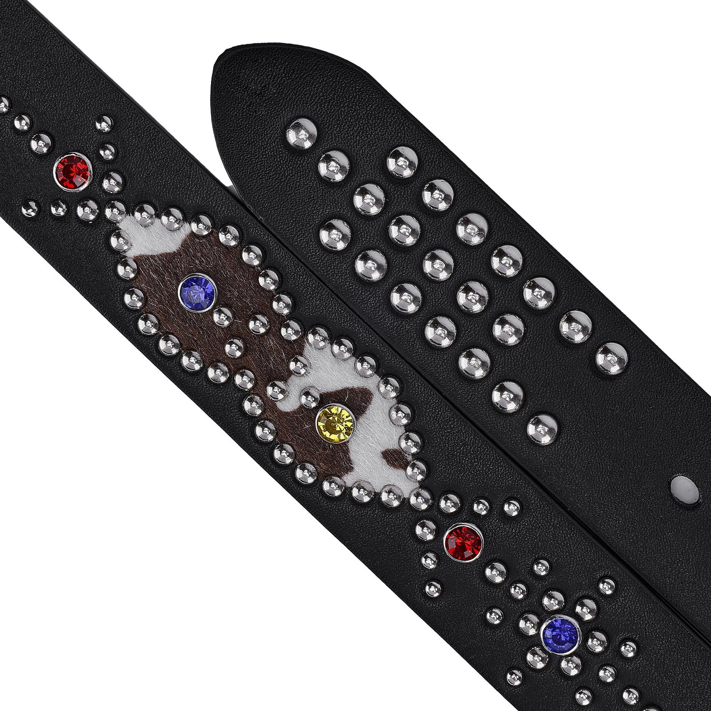 Colorful Rhinestone Rivet Punk Style Black Belt