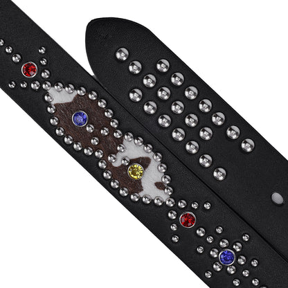 Colorful Rhinestone Rivet Punk Style Black Belt
