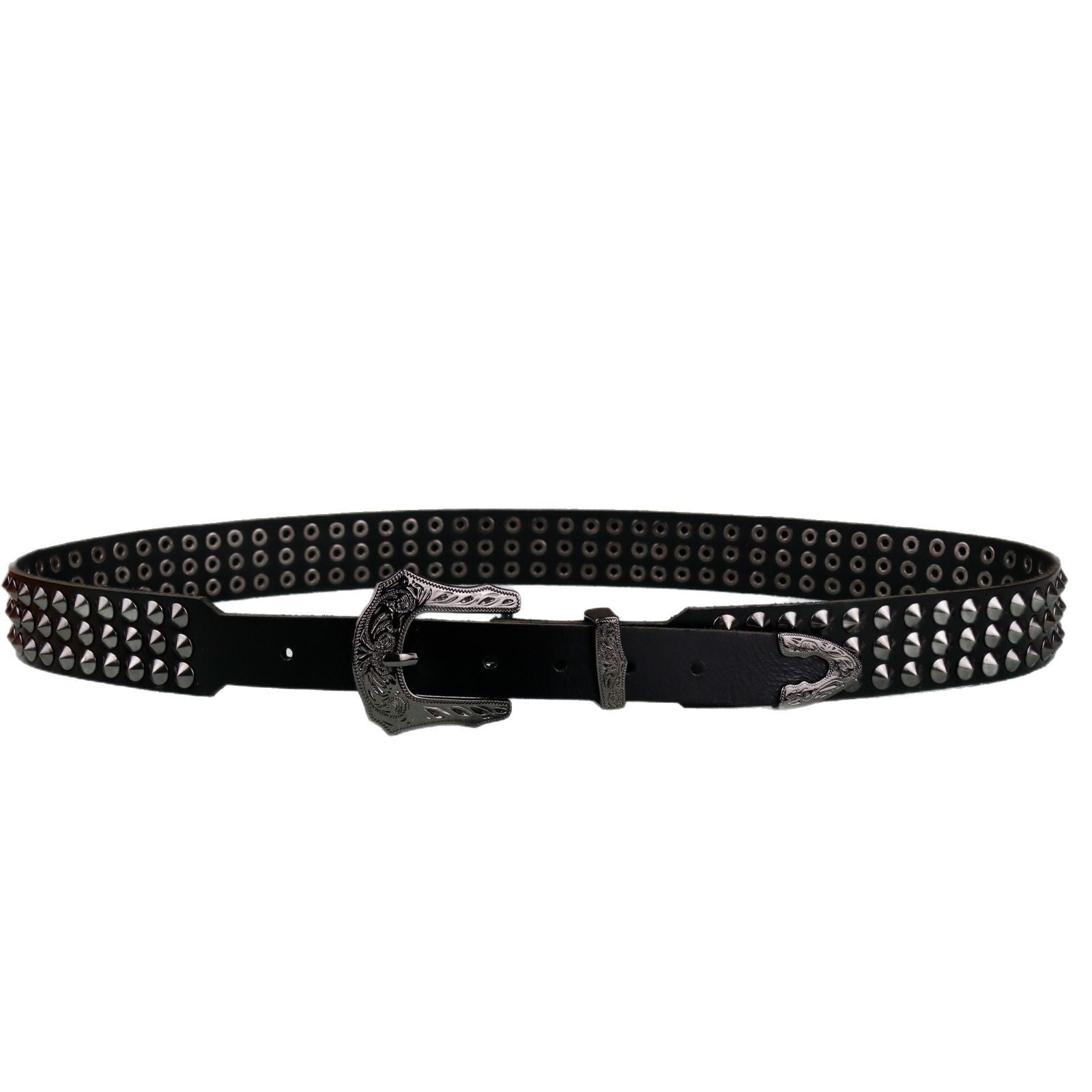 Punk Style Studded Carved Buckle Black Belt