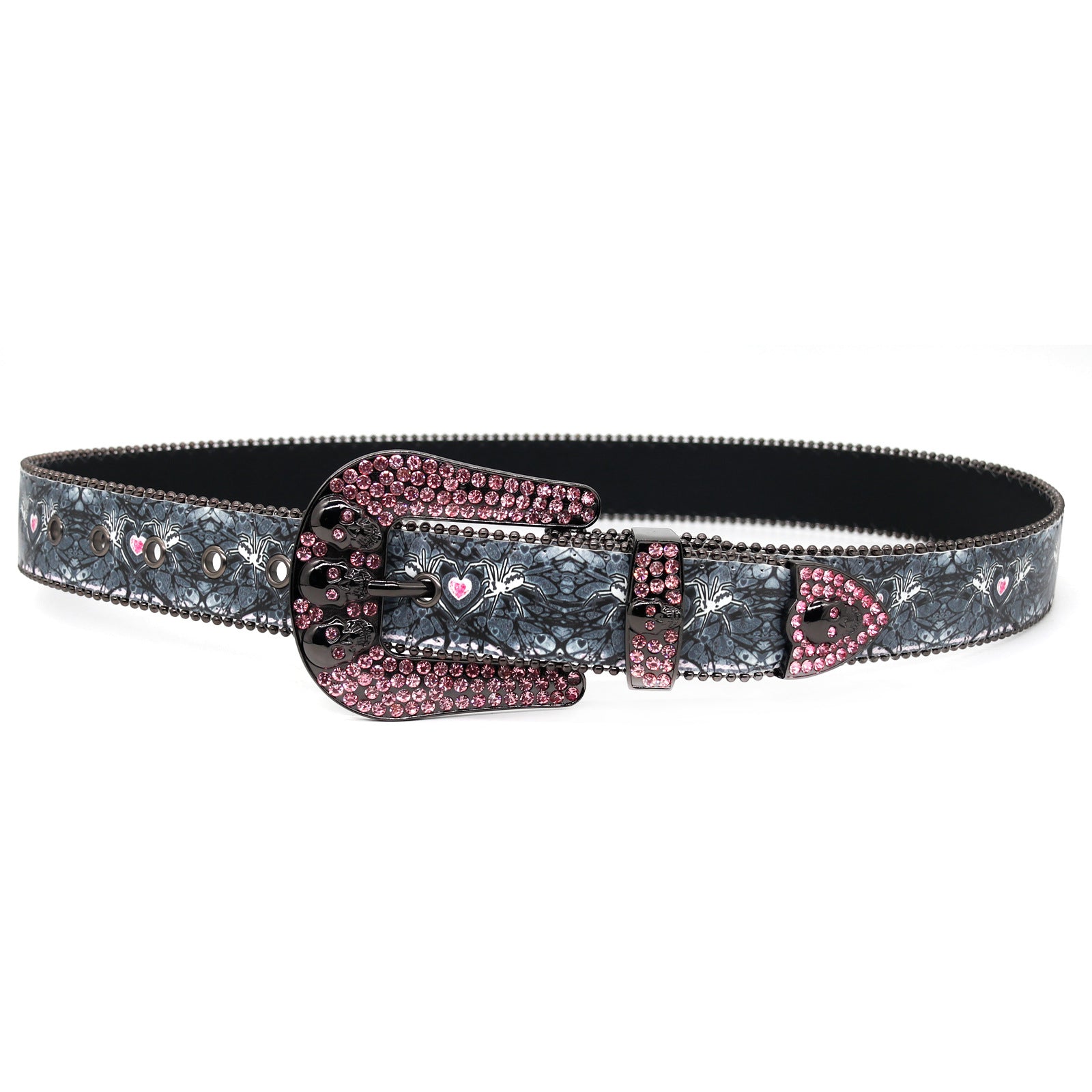 Punk Style Spider Heart Pink Rhinestone Black Belt