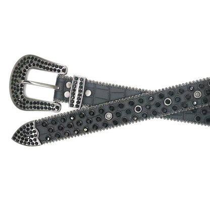 Black Rhinestone Rivet Punk Style Women's Belt