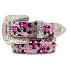 Western Style Leopard Print Rhinestone Cross Carved Belt