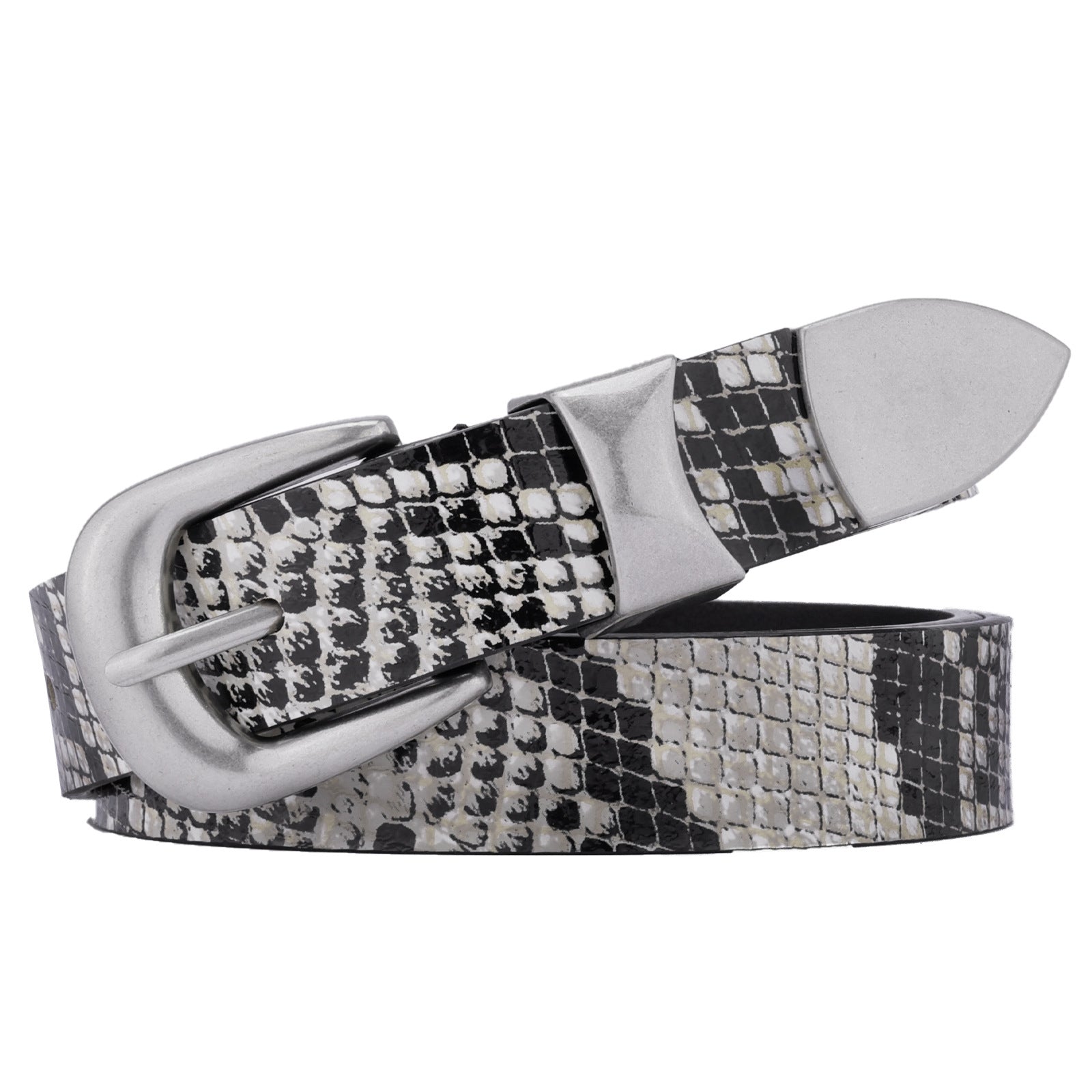 Vintage Snake Print Belt with Metal Buckle