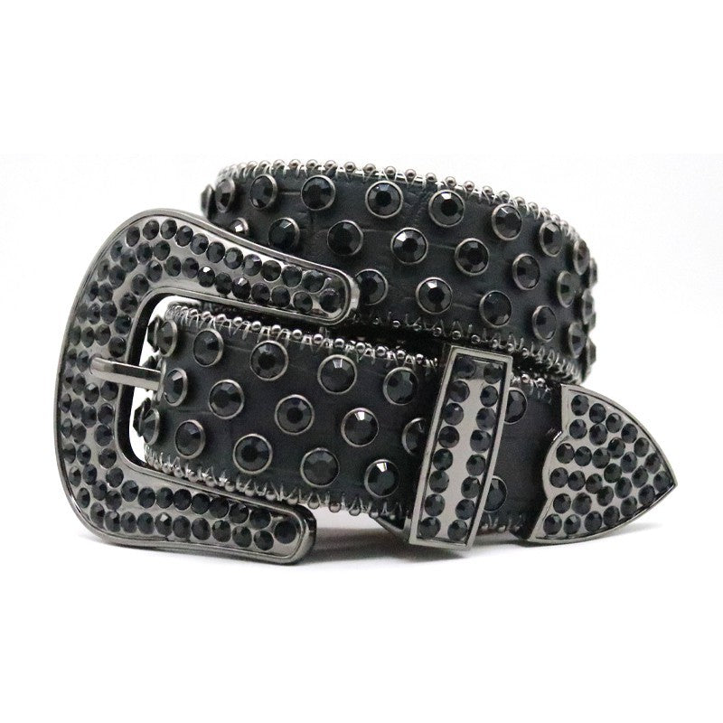 Black Rhinestone Rivet Punk Style Women's Belt