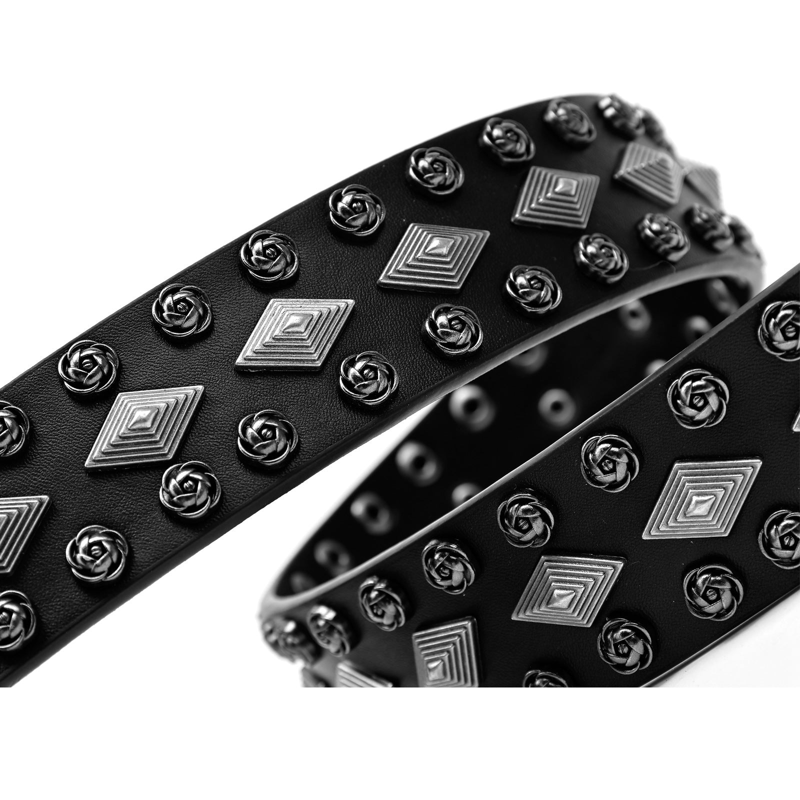 Punk Style Black Belt with Rose & Diamond Studs