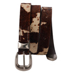 Vintage Cow Print Belt with Metal Buckle