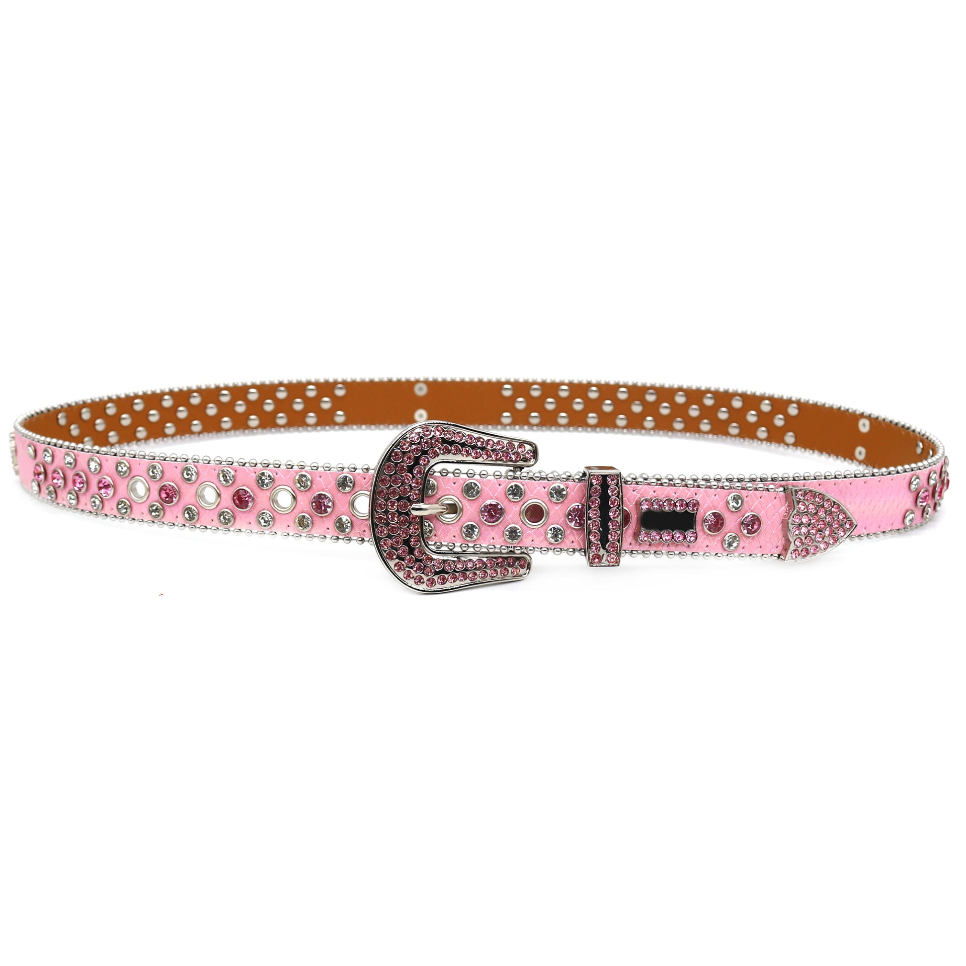Pink Snake Print Rhinestone Punk Style Belt