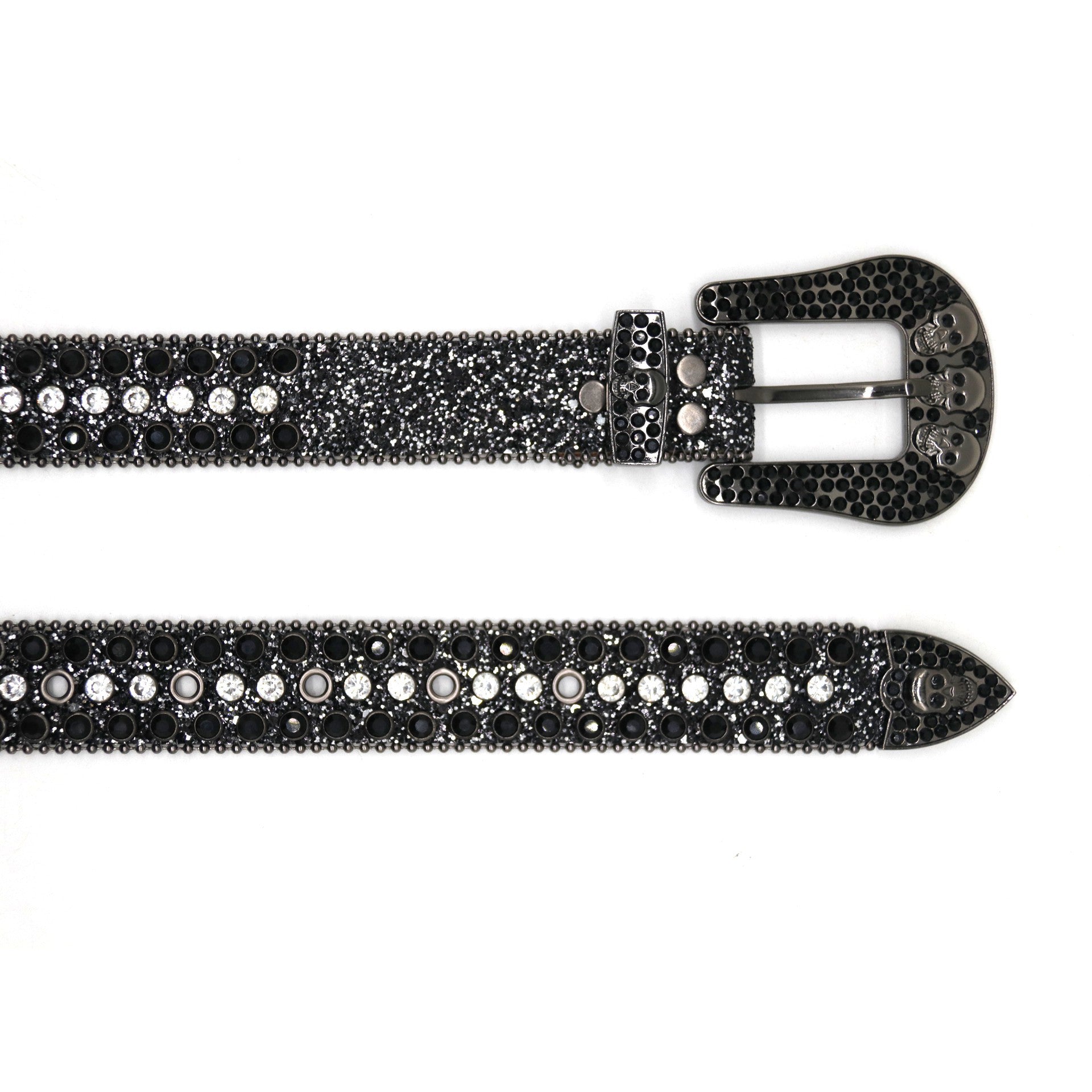 Skull Rhinestone Punk Style Black Women's Belt