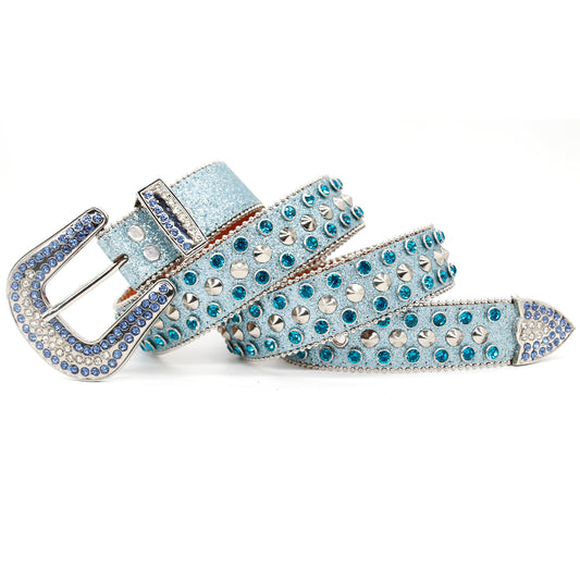 Blue Rhinestone Stud Western Style Belt